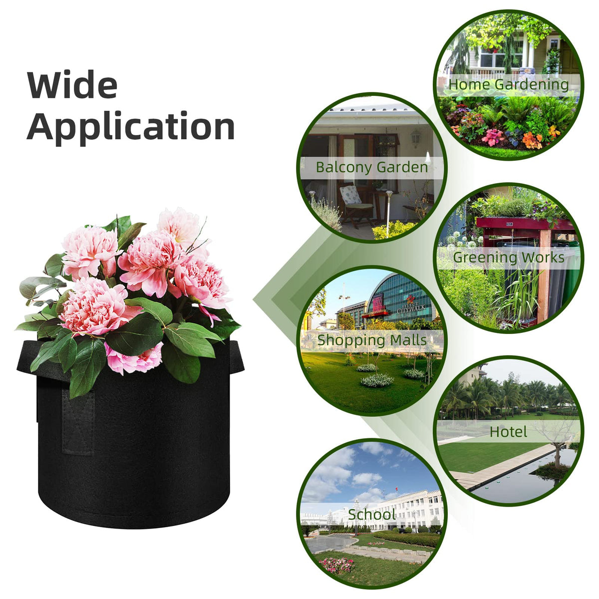WHATWEARS 12-Pack 5 Gallon Plant Grow Bags, Thickened Nonwoven Fabric Pots with Handles, Vegetable Planter Bags Containers, Cloth Planters for Garden Vegetable/Flower/Plant/Fruits Outdoor (Black)