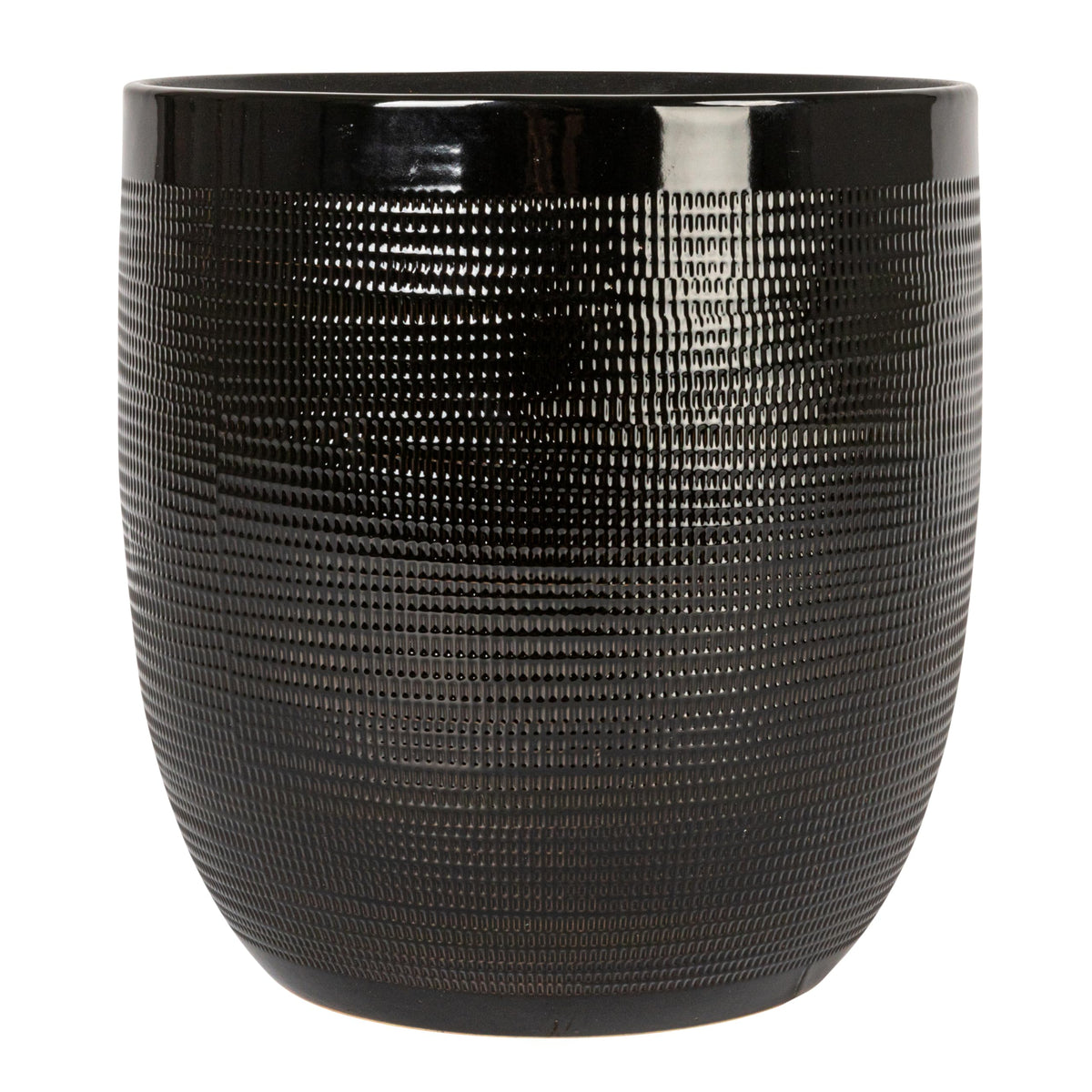 Creative Co-Op Embossed Textured Stoneware Planter, Matte Black
