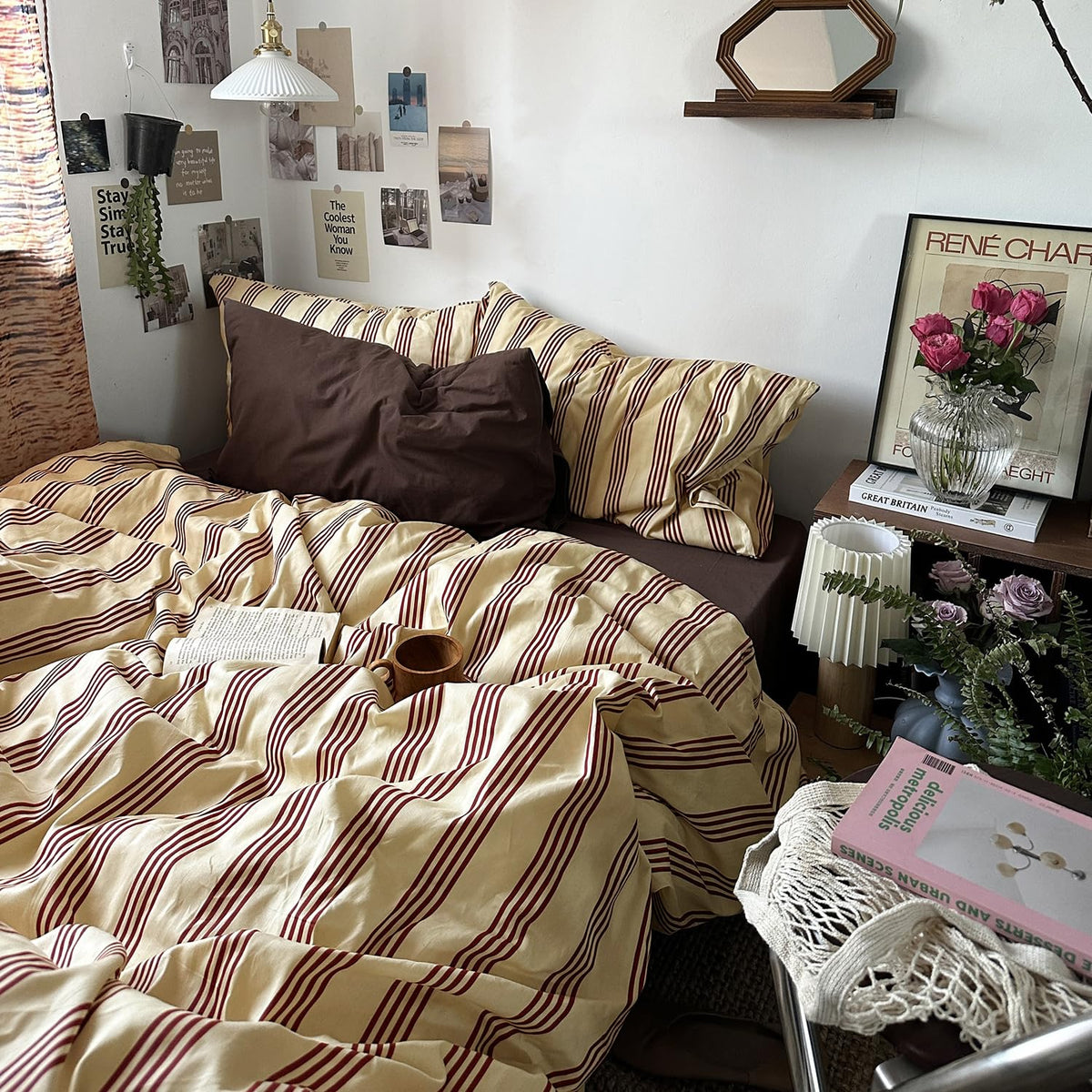 mixinni King Size Striped Pillowcases Set - 2 Pack 100% Cotton Rust & Beige Striped Pillow Covers with Envelope Closure | Classic Vintage Modern Bedding | Fits King (Pillows Not Included)