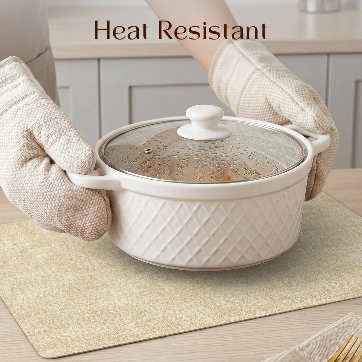 Newise Leather Placemats Set of 6-18 x12 inch, Washable Heat Resistant Place Mats for Patry Kitchen Dinner, Beige