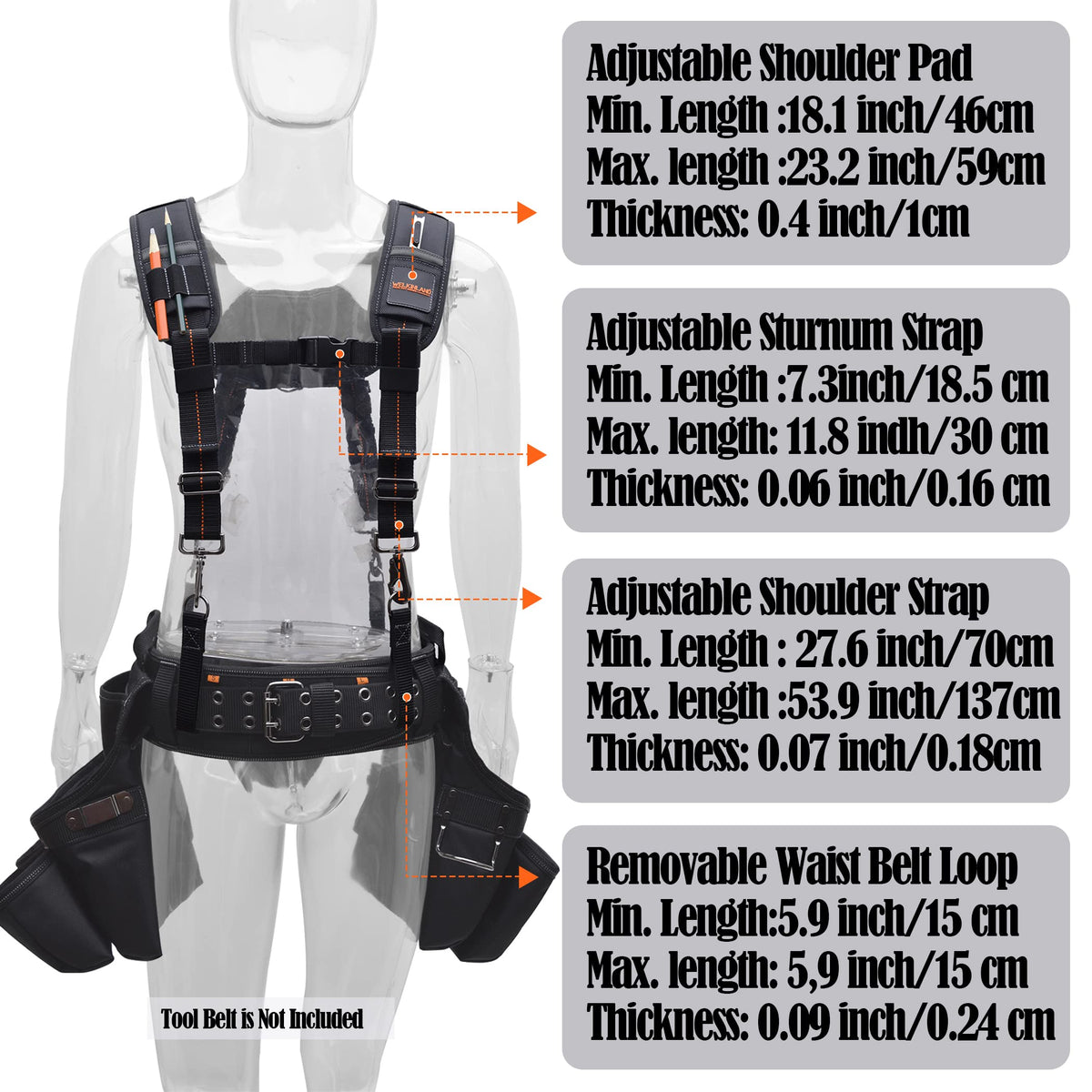 WELKINLAND Tool belt suspenders for men, Nail bag suspenders, Tool bag construction suspenders carpenter