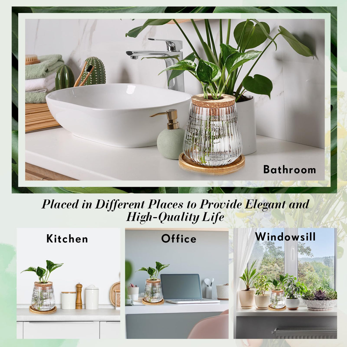 Baderke 12 Packs Propagation Vases for Plants Plastic Plant Propagation with Hole Lid and Bamboo Stand Growing in Water Hydroponic Home Office Desktop Vase Decoration