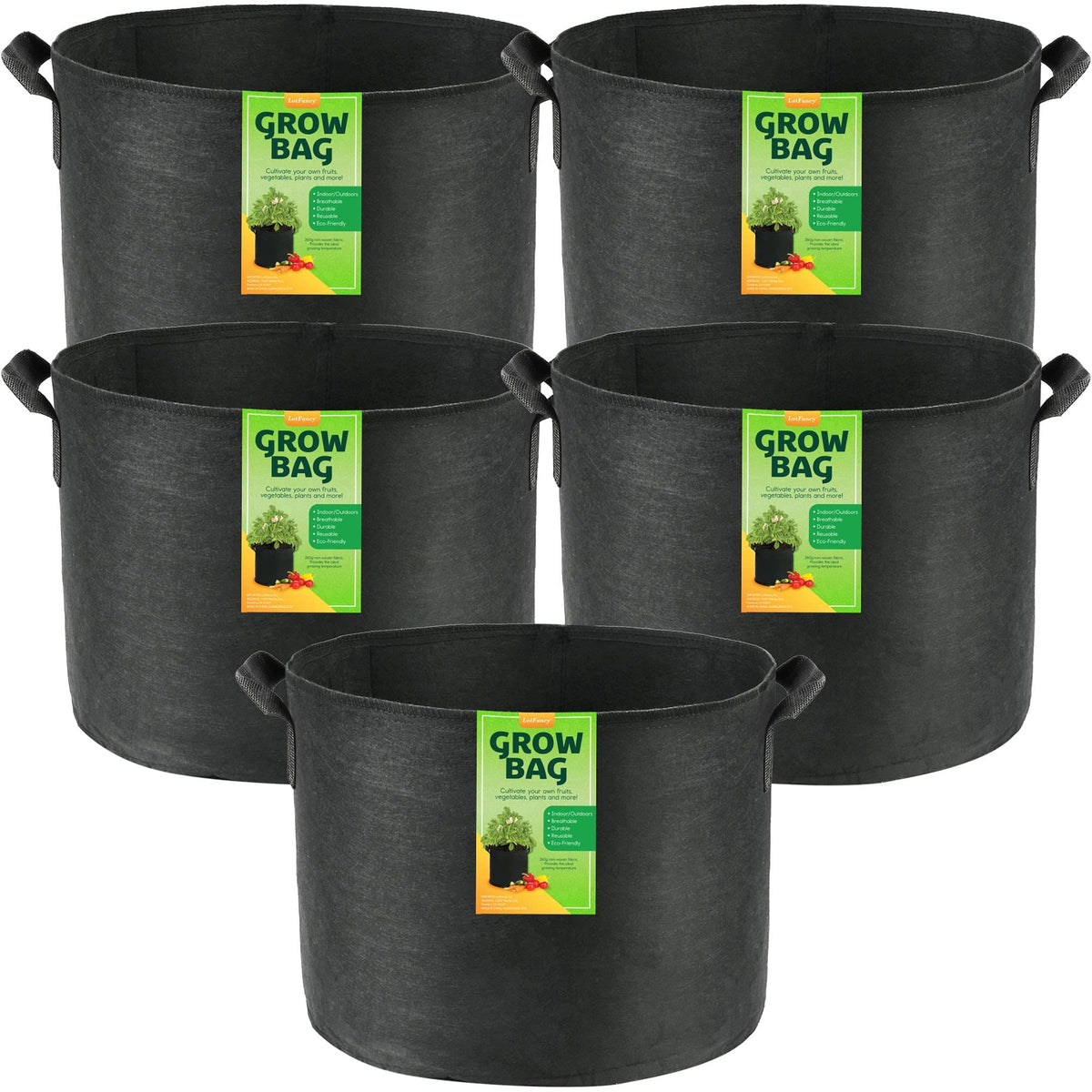 LotFancy 3 Pack 10inch Plant Saucer and 5-Pack 20 Gallon Grow Bags