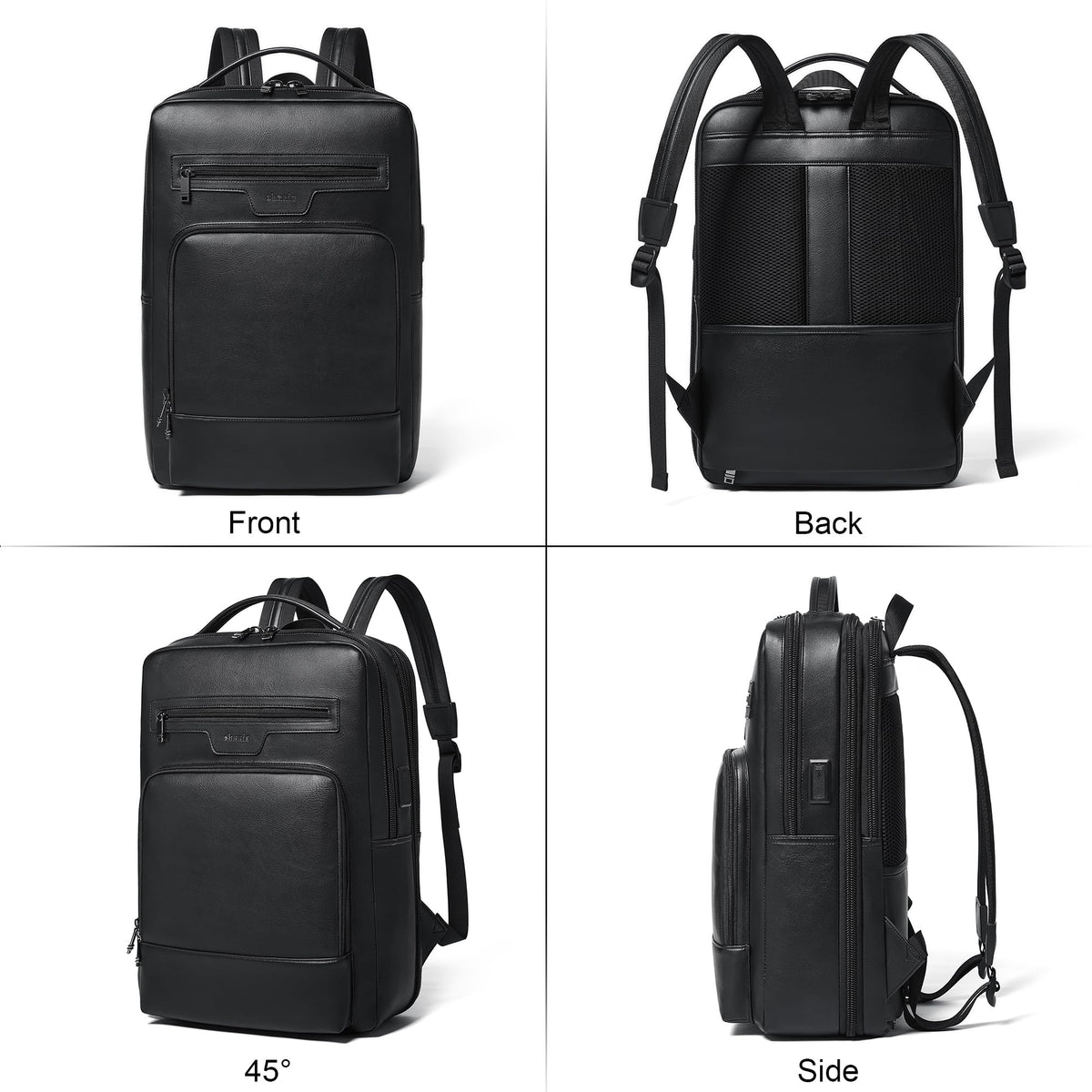 Shrrie Leather Laptop Backpack for Women and Men,28 L Travel Backpack Computer Bag Fits 16 inch Laptop,Expandable Casual Daypack with USB Charging Port for Work Business Weekender College,Black