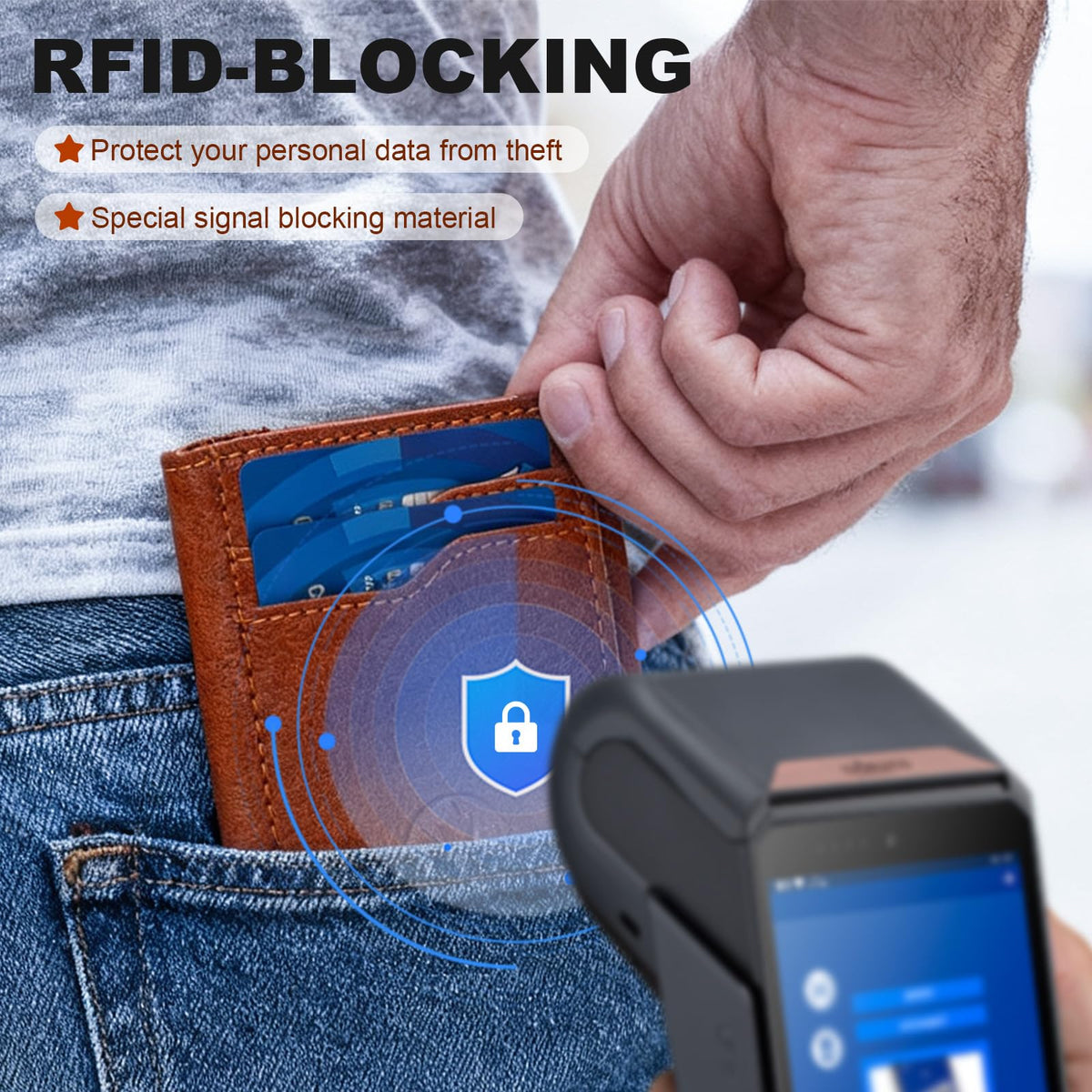 OLLEN Trifold Leather Wallet for Men, RFID Blocking Slim Wallet with 15 Card Capacity Cash Pocket 2 ID Windows, Magnetic Closure Minimalist Wallet for Front Pocket Wallet, Coffee