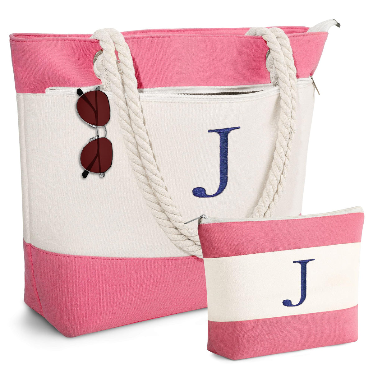 YOOLIFE Personalized Beach Bag - Monogram Beach Tote Swim Pool Bag for Travel Essentials, Personalized Birthday Gifts for Women Her Best Friend Female Gift Idea Girlfriend Birthday Gifts J