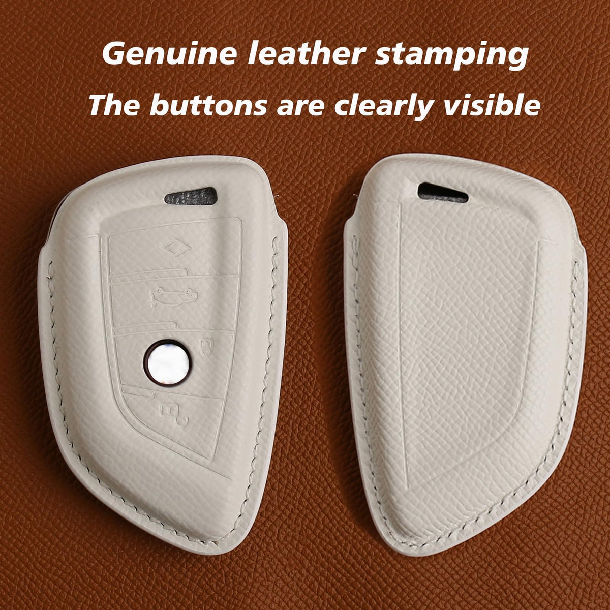 CISUI Leather Key Fob Cover Case, Keychain Shell, Compatible for BMW 2 5 6 7 X1 X2 X3 X5 X6 Series(White)