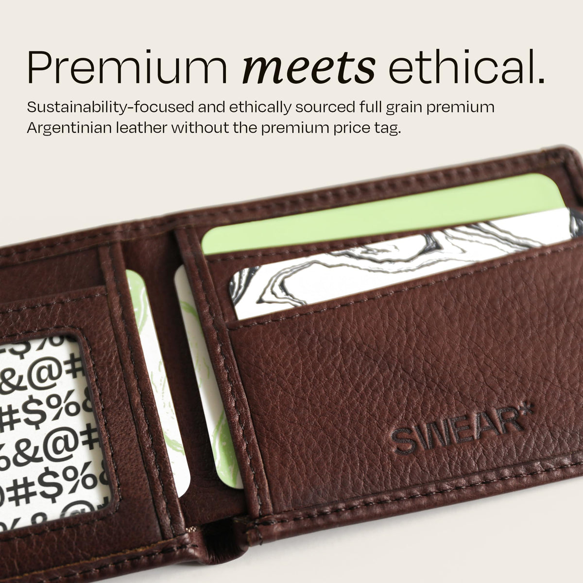 Swear Brands Full-Grain Leather Wallet for Men | Slim RFID Blocking Bifold Design with Cash Pocket & Card Pull Strap | Holds 1-12 Cards | Stylish & Durable | Walnut