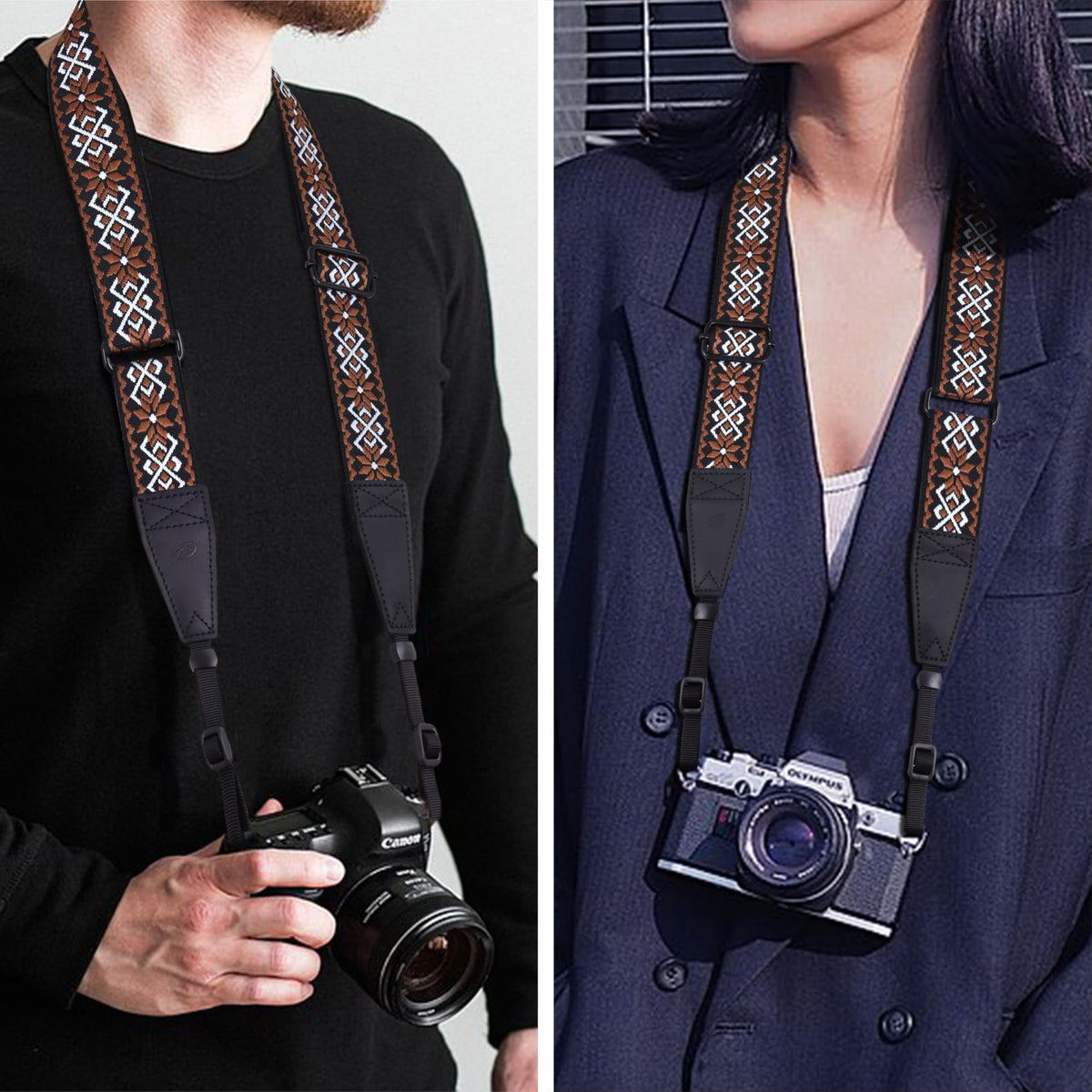 Padwa Lifestyle Adjustable Camera Strap - 1.5" Top Layer Cowhide Head Camera Straps for Photographers, Cotton Adjustable Neck Shoulder & Crossbody Strap Quick Release for All Cameras and Binoculars