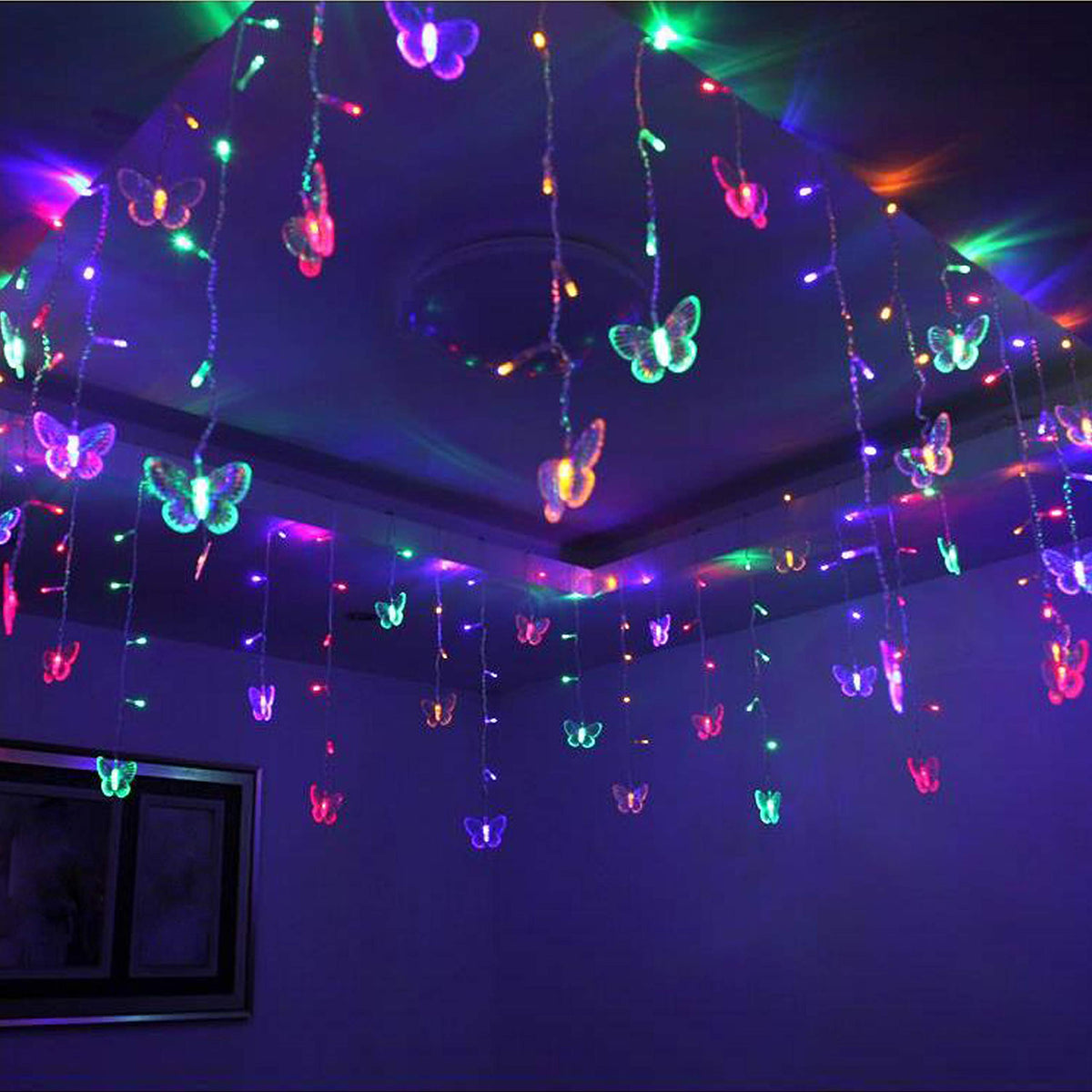Cynzia Butterfly Curtain Lights, 48 LED Twinkle String Light, USB Powered, 4.9FT, Multicolor, Model 48BSL