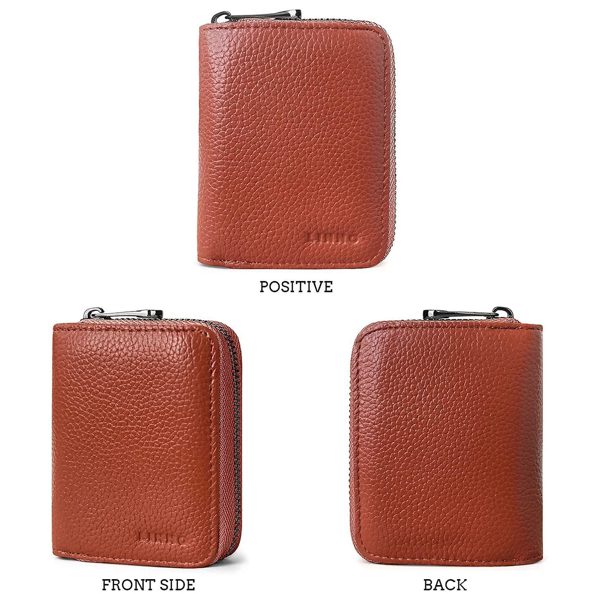 Linno RFID 20 Slots Credit Card Holder Genuine Leather Small Wallet for Women or Men with Zipper