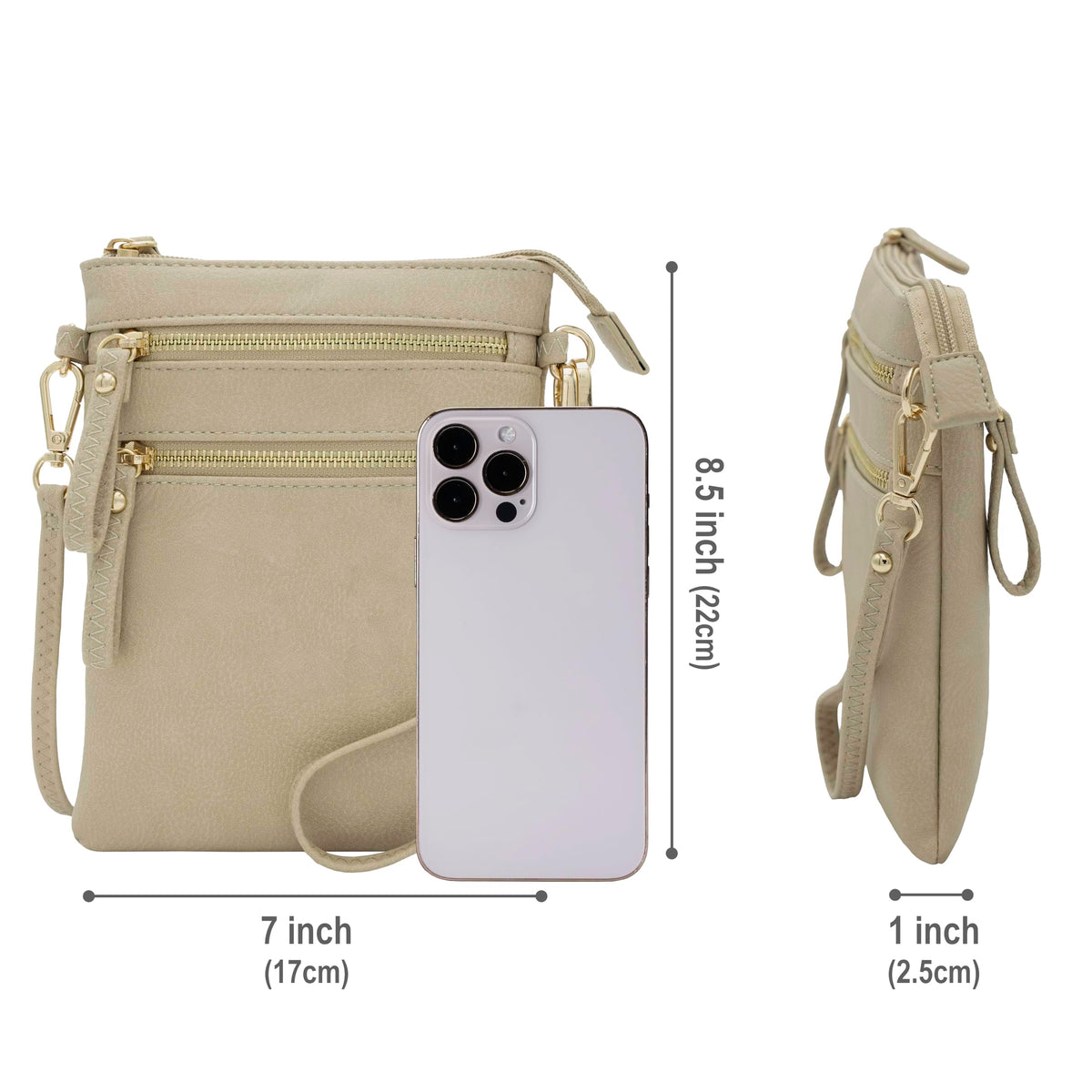 Solene Women's Faux Leather Organizer Multi Zipper Pockets Handbag With Detachable Wristlet Crossbody Bag-WU002(Brick)
