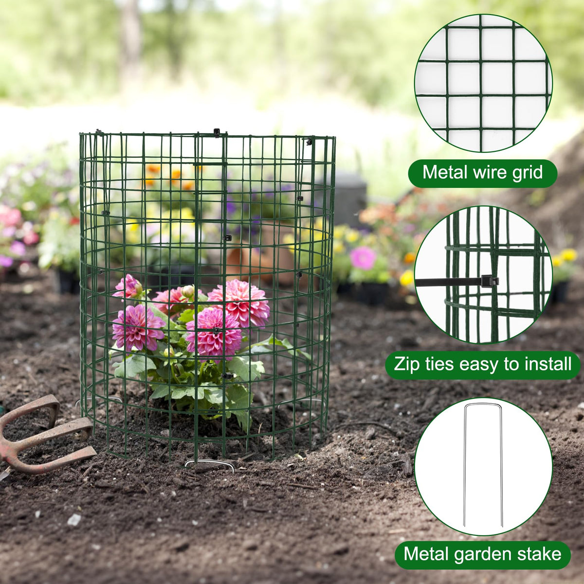 Unves 10 Set Plant Protectors from Animals, 12 x 12 Inch Wire Plant Cages for Outdoor Plants-Covers Protect Vegetables Flowers from Animals, Prevent Rabbit & Chicken Entering
