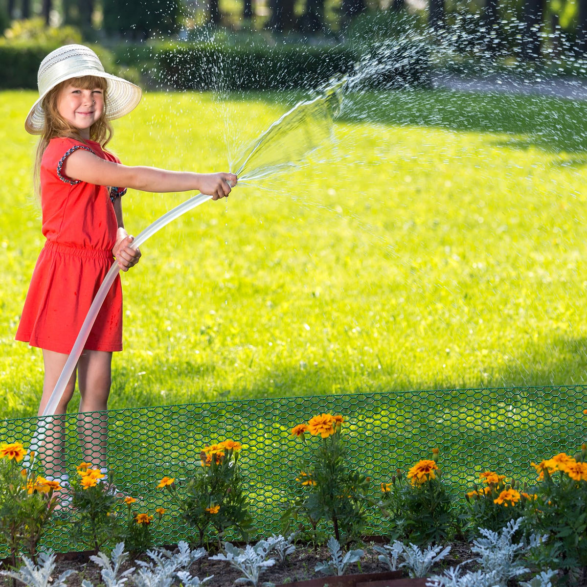 32.8ftx16In Plant Protectors from Animals,Plant Cages for Outdoor Plants,Wire Plant Protector Cage,Wire Plant Protector,Chicken Wire Cloche with Ground Stakes & Nylon Ties Protect Plants from Animals