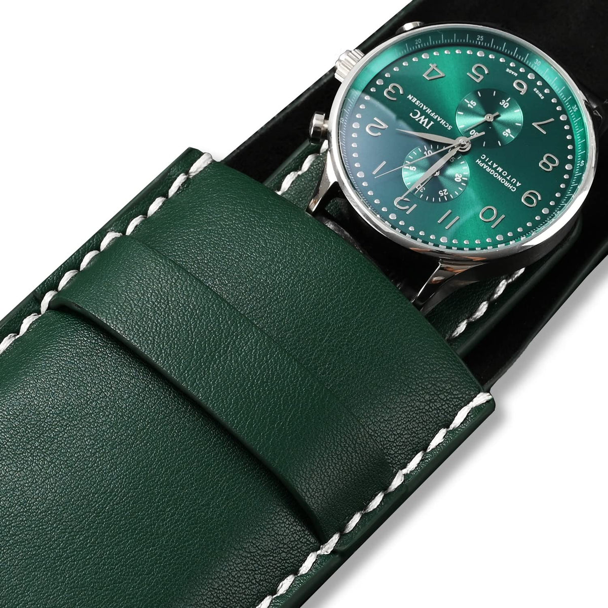 Papten Luxury PU Leather Watch Pouches Portable Single Watch Travel Case Travel Bag For Travelling Business Trip (Green)