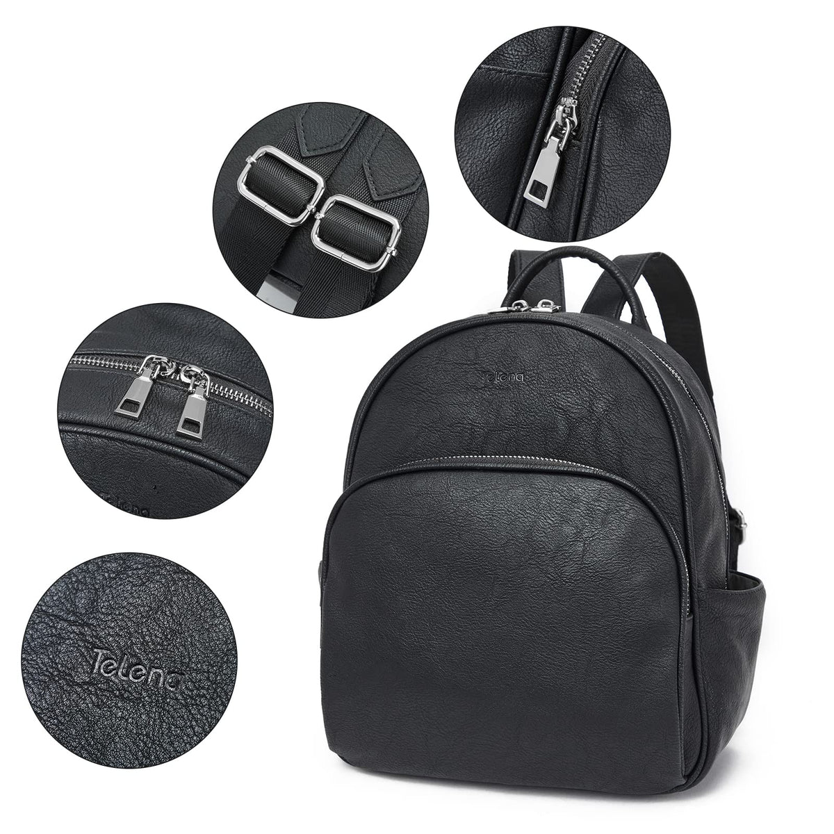 Telena Small Backpack Purse for Women Cute Mini Leather Travel Shoulder Bags Black