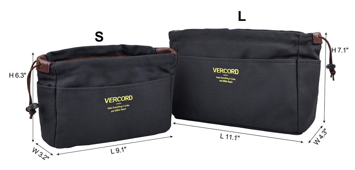 Vercord Canvas Handbag Organizers, Sturdy Purse Insert Organizer Bag in Bag, 10 Pockets Grey Large