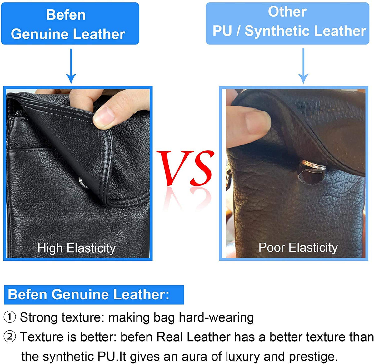 befen Black Genuine Leather Small Crossbody Bags for Women, Cell Phone Purse for Women for Travel