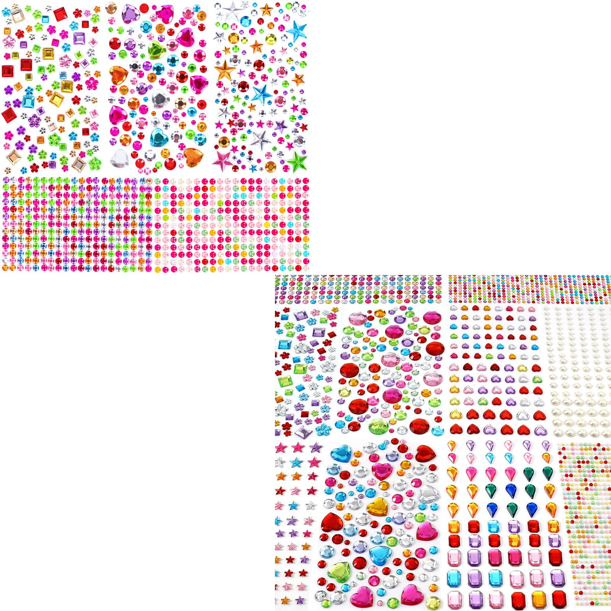 3654pcs Gem Stickers Jewels for Crafts - Self Adhesive Rhinestone Jewel Stickers, Stick on Gems Rhinestones for Crafts, Acrylic Bling Heart Stickers, Craft Supplies