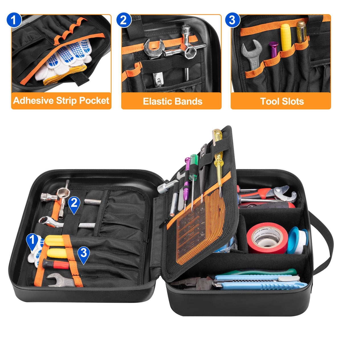 GRAOSO Water-resistant Utility Pouch, Multi-Purpose Tool Bag for Electronic, First Aid, Durable Leather Thermocompression Design, with Removable Binder and Divider, Black