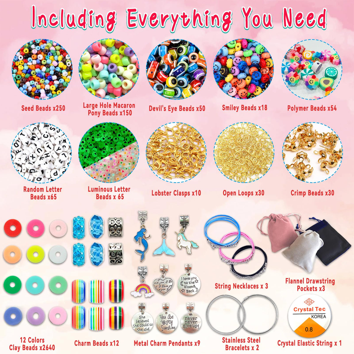 leitait Girls Toys Bracelet Making Kit -3400pcs Charm Jewelry Making Kit Supplies,Unicorn/Mermaid Crafts Birthday Christmas Gifts for Girls Ages 5 6 7 8 9 10 11 12 Years Old