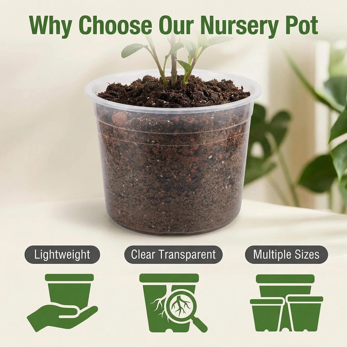6/7/8/10 Inch Large Clear Nursery Pots with Drainage, 12 Pack Plastic Pots for Plants,Seedling Starter Clear Nursery Pots for Succulents, Flower & Vegetable, Indoor Outdoor Gardening