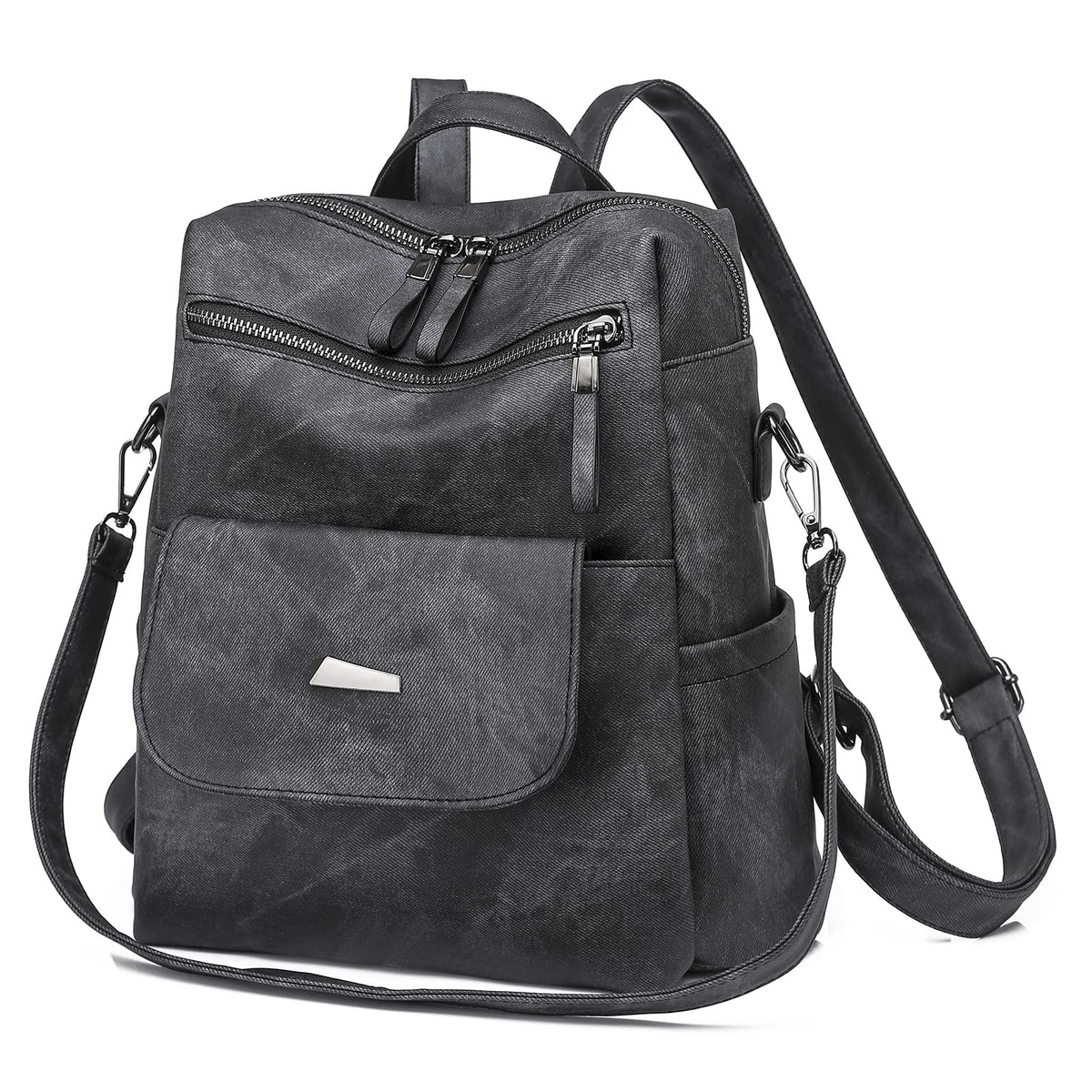 ROOSALANCE Backpack Purse for Women, Women Backpack Purse Small Leather Waterproof Anti-theft Shoulder Bags Handbags, Fashion Ladies Back pack for Daily Travel Work (Black Grey)