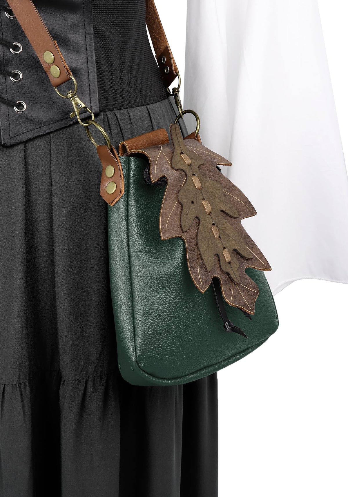 PROCOS Medieval Drawstring Faux Leather Shoulder Bag & Belt Pouch Renaissance Vintage Waist Pack Halloween Fairy ELF Cosplay (Green)