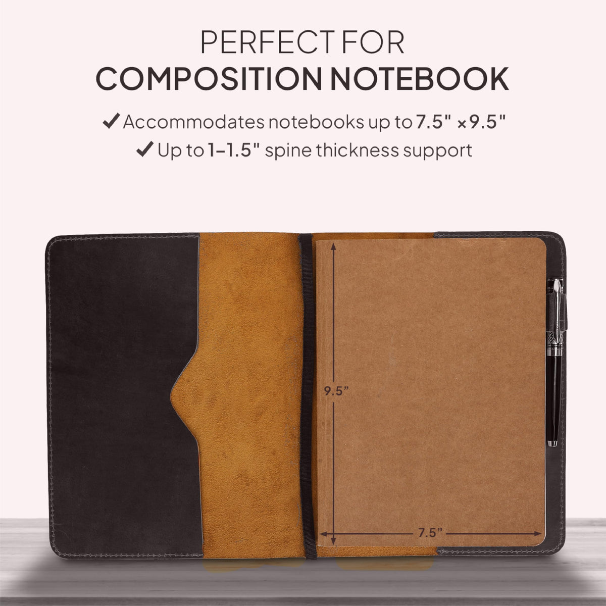 TheAntiq XL Leather Journal Cover 7.5 x 9.5 Inch – Refillable Genuine Leather Notebook Cover for Composition Notebook, Planner & Diary – Handmade Protective Travel Writing Case, Brown