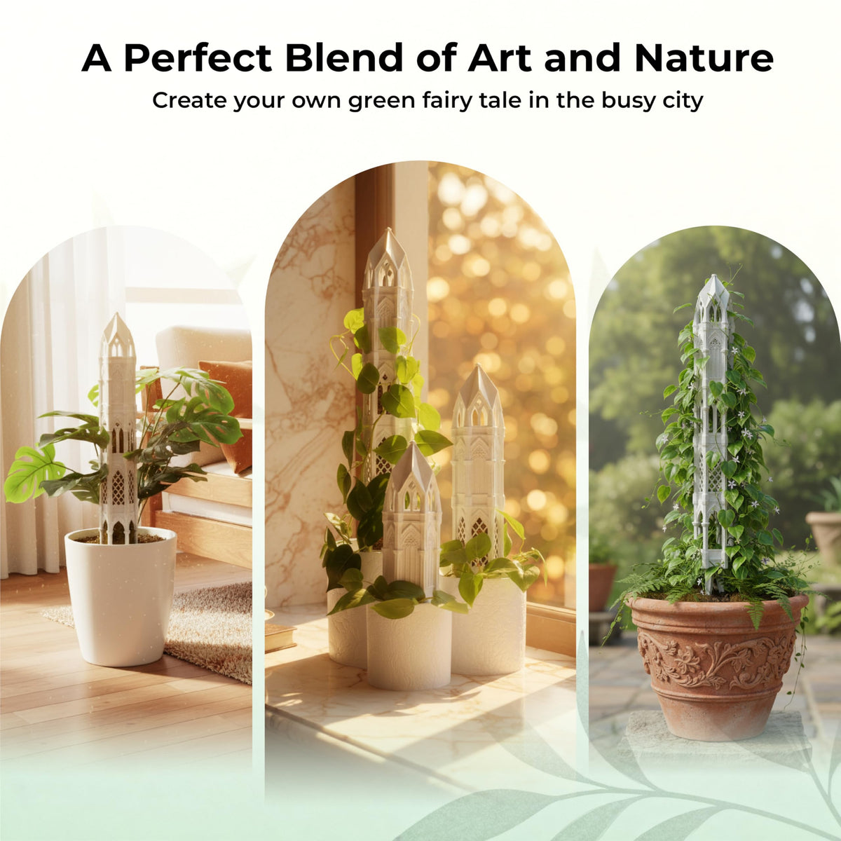 Gothic Tower Moss Pole – Modular Stackable Self-Watering Indoor Climbing Plant Totem, Can Be Used as Moss Pole, Plant Stake or Climbing Support