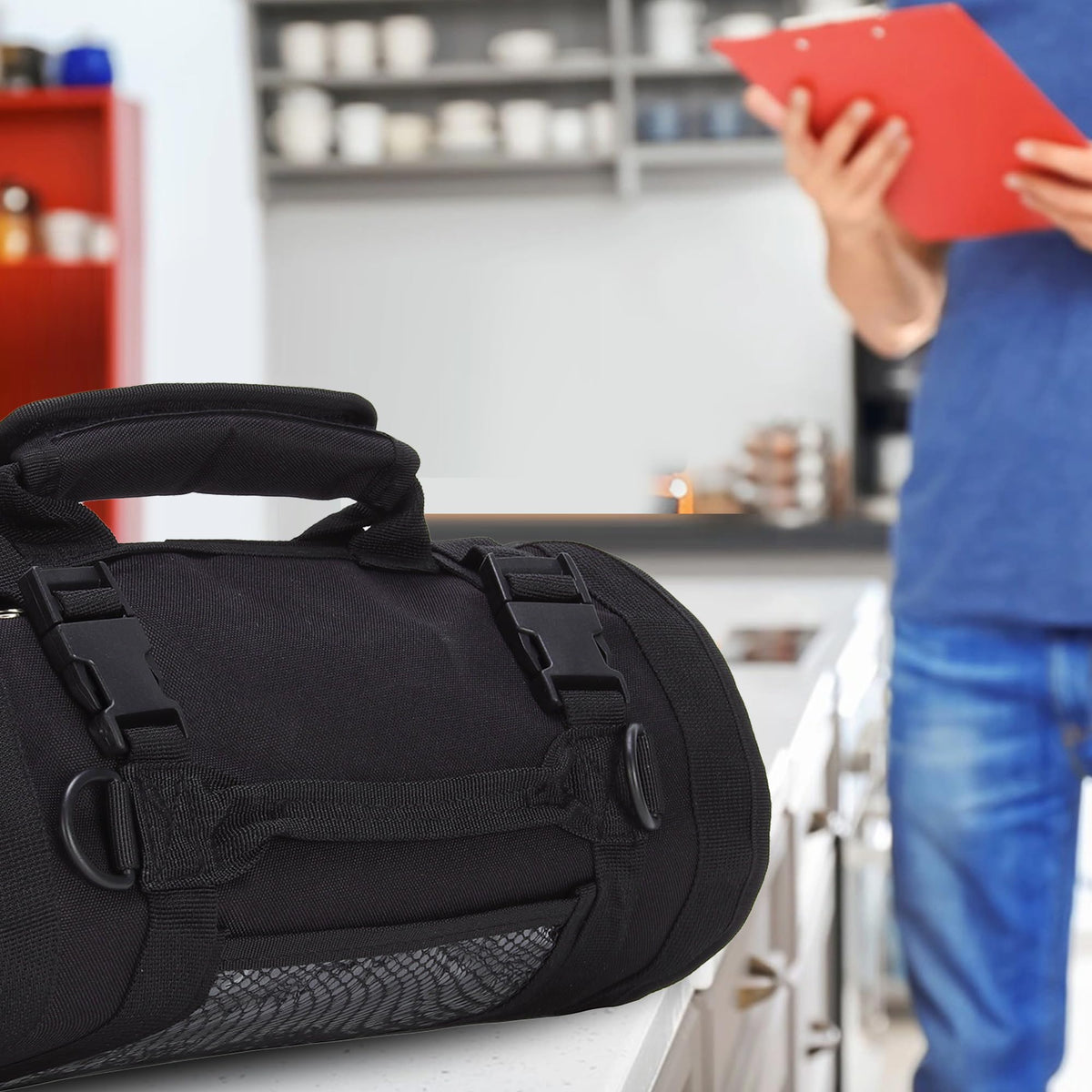W WINTMING Tool Roll Bag, Tool Bag Organizer, Tool Carrier Roll UP Storage Pouches with 6 Zipper Pockets & Strap, Gifts for Men Mechanic Electrician Hobbyist (Red)