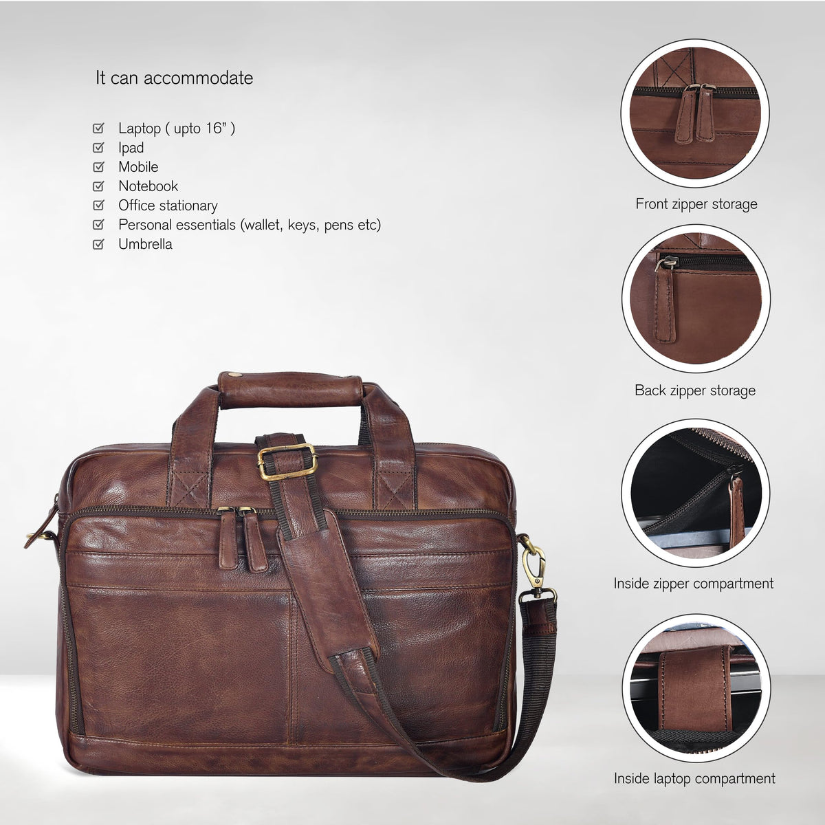 Oak Leathers Leather Messenger Bag for Men and Women - Laptop Briefcase Bag For College, Office, Adjustable Shoulder Strap (Brown Vintage New)