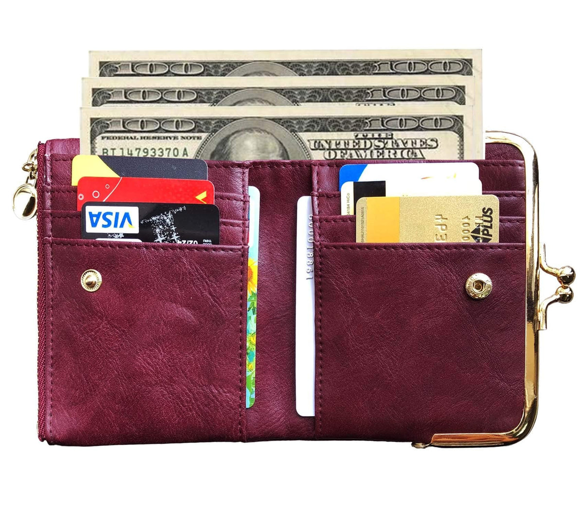 Plinvo Small Bifold Genuine Leather Wallet for Women Vintage Mini Coin Purse with Zipper and Kiss Lock (Grey1)