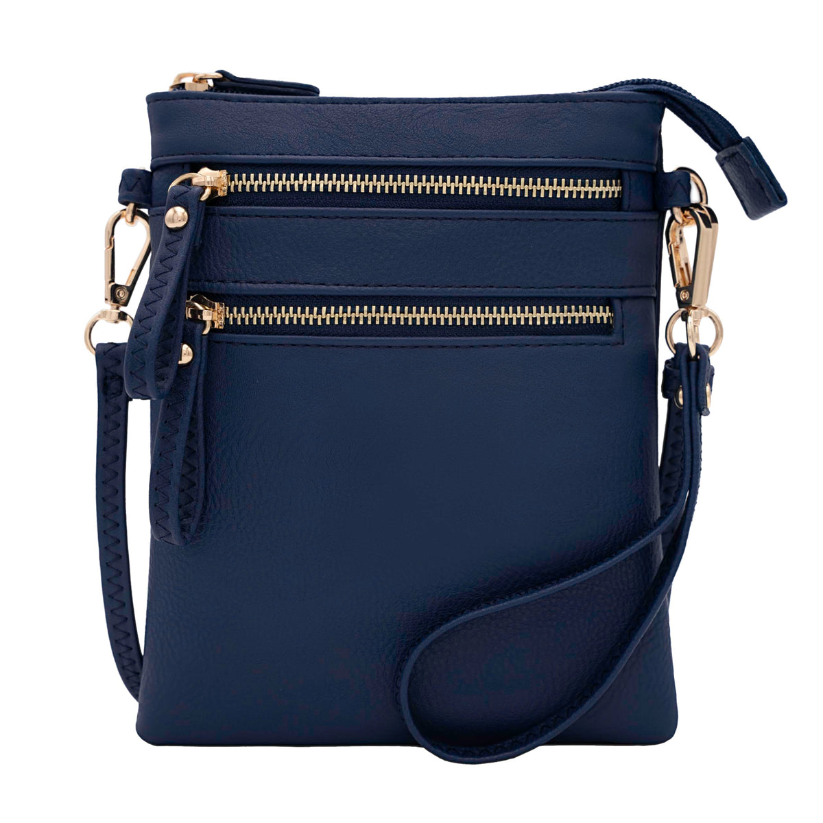 Solene Women's Faux Leather Organizer Multi Zipper Pockets Handbag With Detachable Wristlet Crossbody Bag-WU002(Navy)