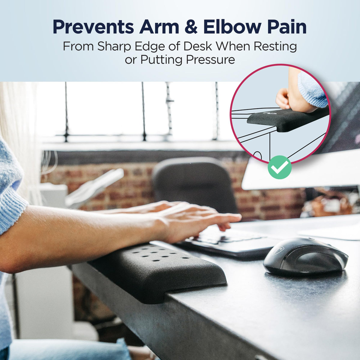 EdgeRest PostureUp L-Shaped Desk Long Wrist Rest Elbow, Forearm & Wrist Comfort Support for Table or Desk Edge, Non-Slip, Memory Foam Padding, Ergonomic Design for Work, Universal Fit, Black