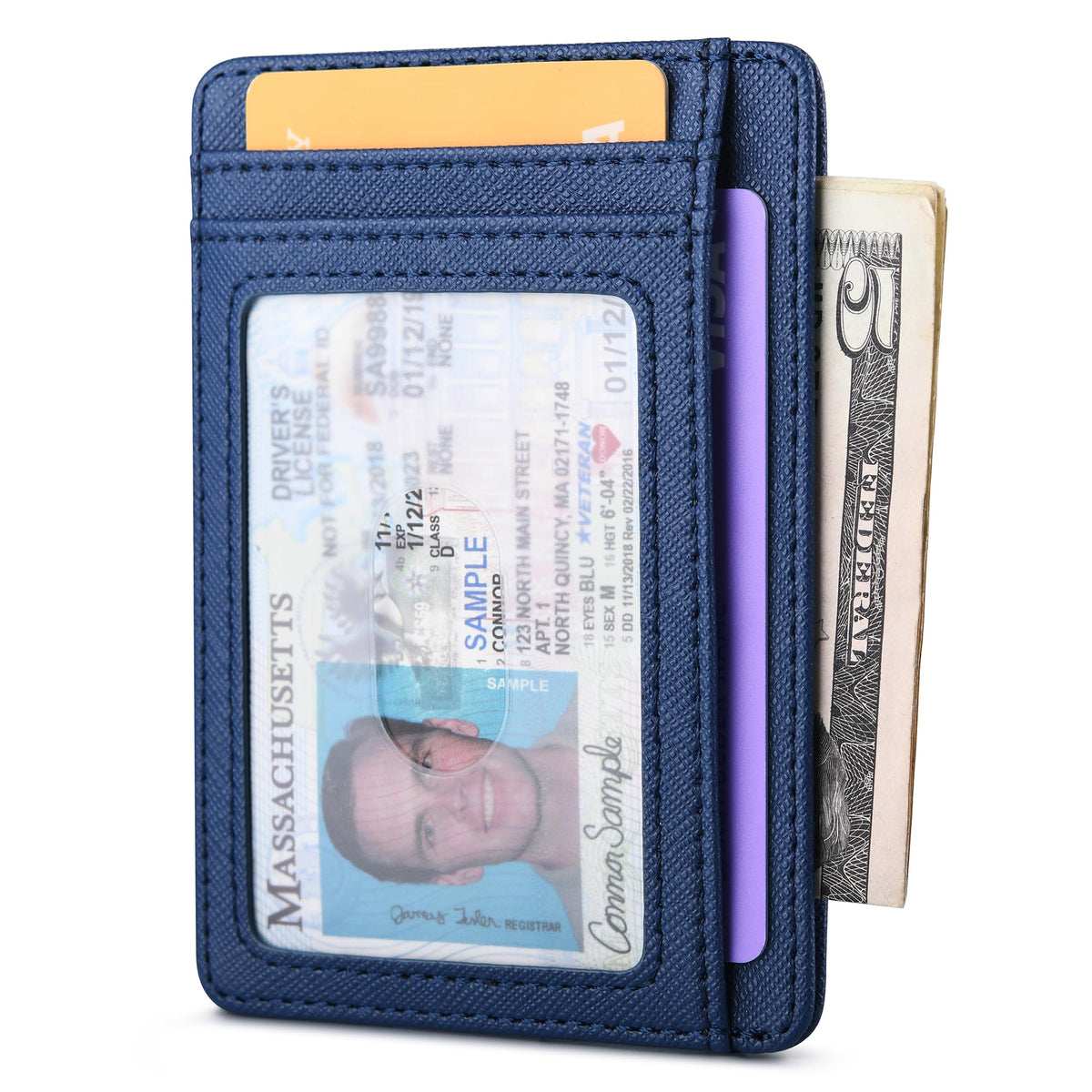 Buffway Slim Minimalist Front Pocket RFID Blocking Leather Wallets for Men and Women - Cross Blue