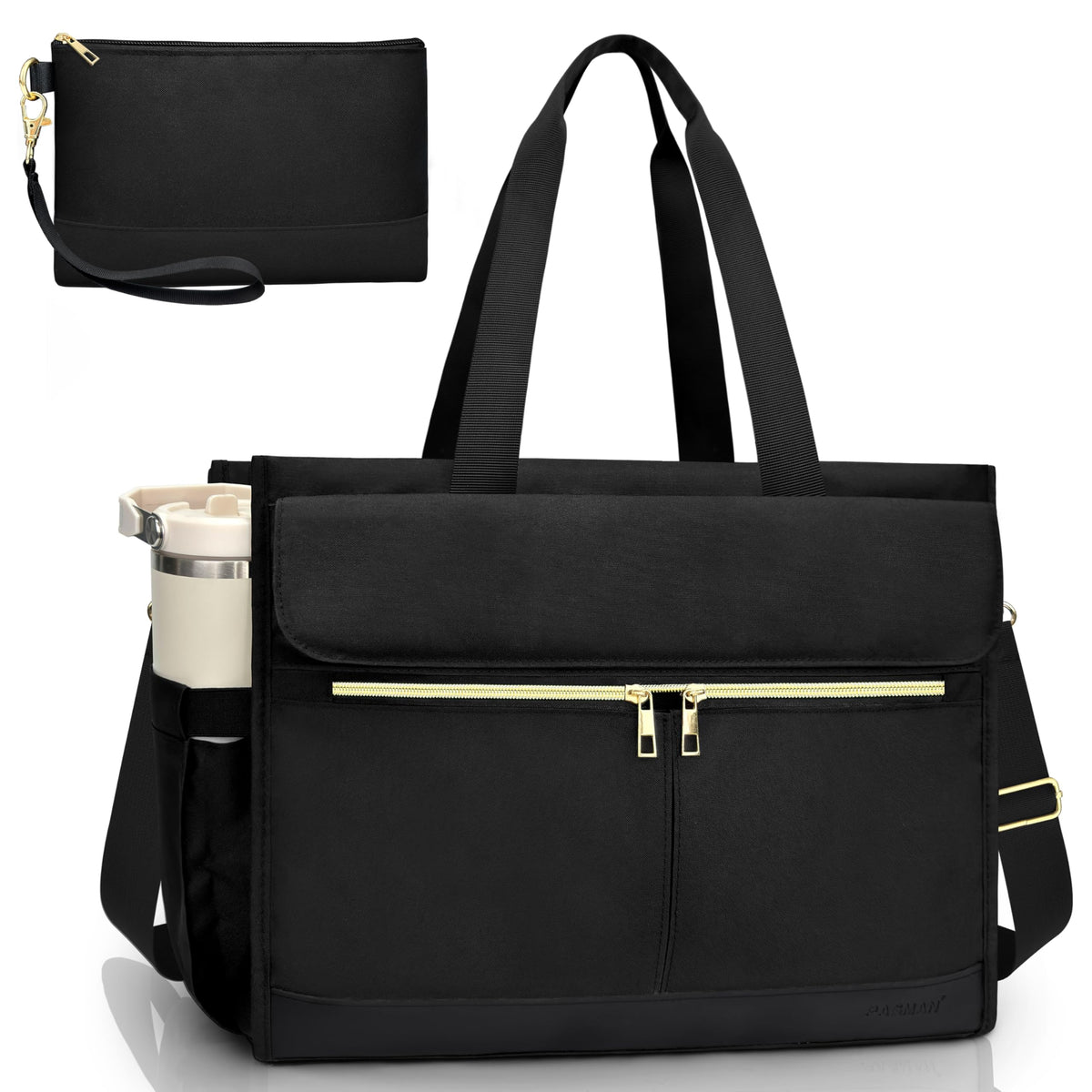 PASMAN Laptop Bag for Women 15.6 Inch, Work Bags for Teacher & Nurse with Compartments, Professional Office Computer Handbag(Black)