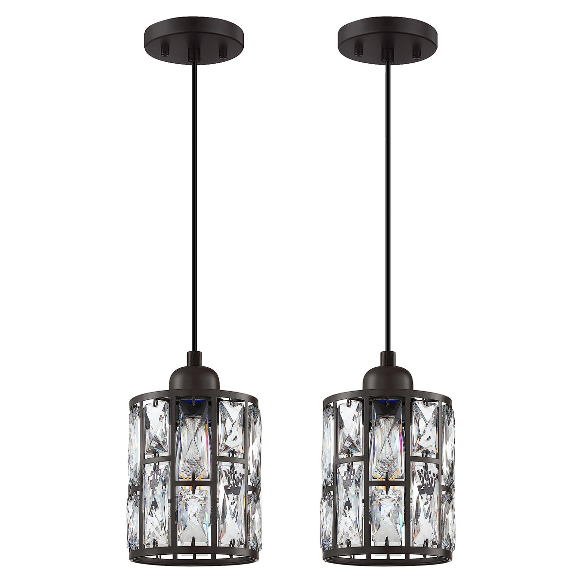 Dolaimy House 2 Pack Crystal Hanging Pendant Light Fixture, 5.3in Oil Rubbed Bronze, Model X3773BD1NI