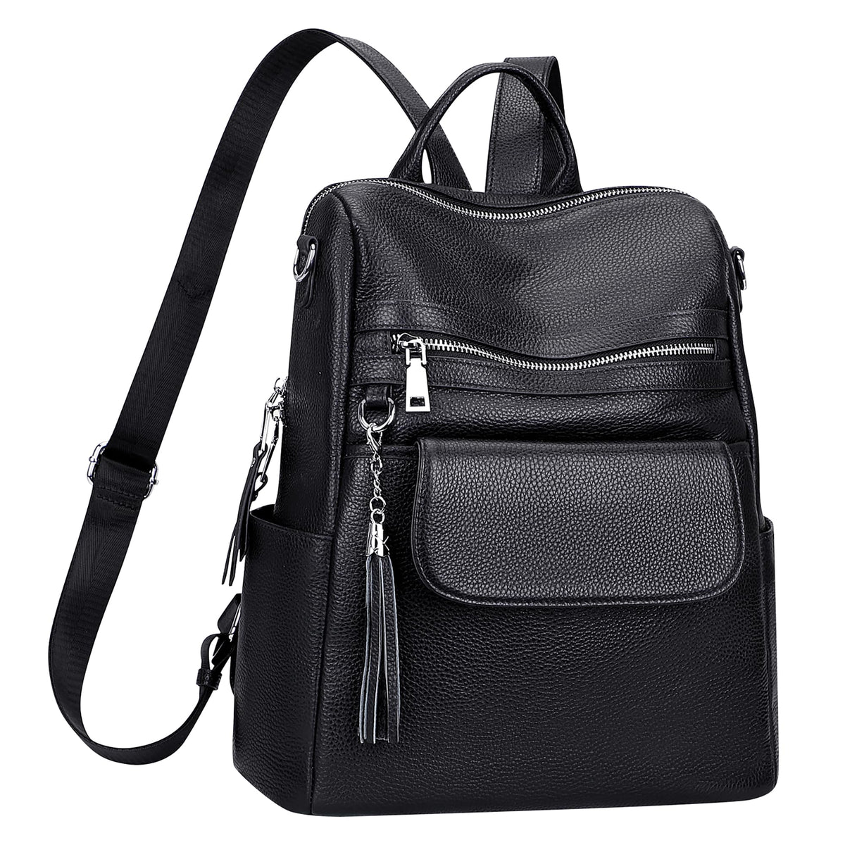 ALTOSY Genuine Leather Backpack Purse for Women Large Convertible Shoulder bag Ladies Crossdody Bag with Tassel