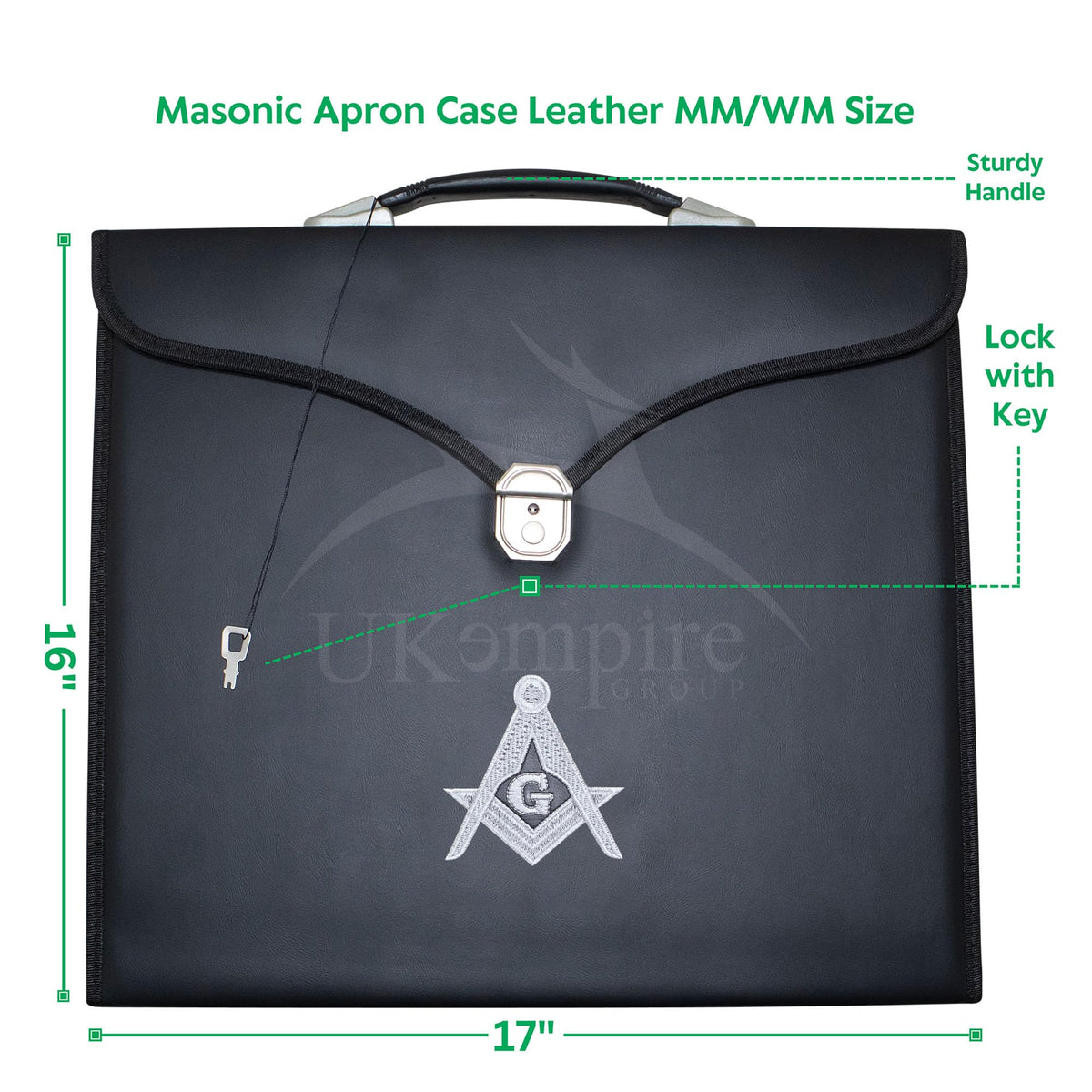 Masonic Apron Case Leather Master Mason (Machine Embroidered) Silver: MM, Provincial Size | Freemason Carrying Bags