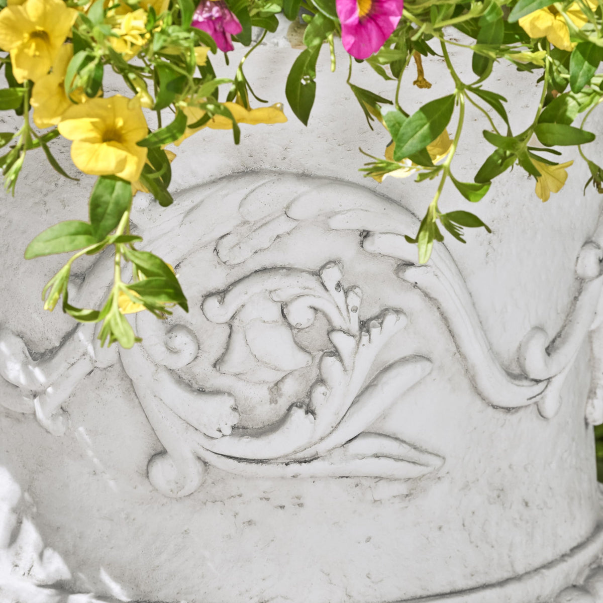 Christopher Knight Home Adonis Traditional Roman Chalice Garden Urn Planter with Lion and Floral Accents, Antique White