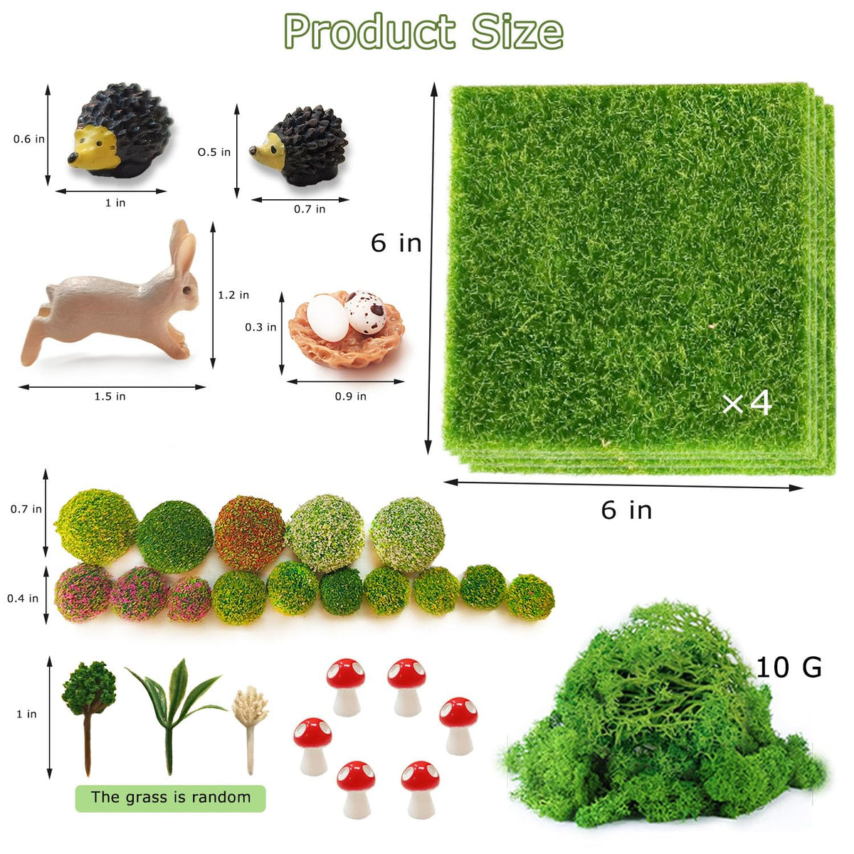 QuarenDen Miniature Garden Accessories, 36Pcs, 6in x 6in Fairy Artificial Grass, Fake Moss, Mini Fairy Garden Grass, Fairy Garden kit for Dollhouse Decoration Plant House Decor