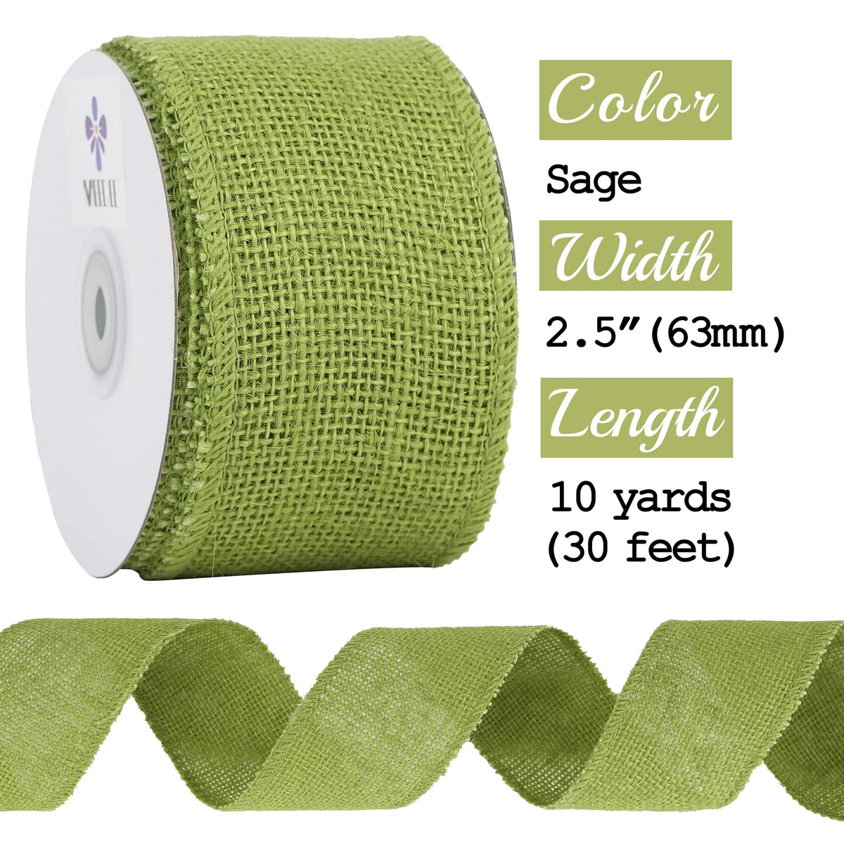 MEEDEE Sage Green Burlap Ribbon 2.5 inch Natural Jute Burlap Ribbon Sage Ribbon Burlap Roll Jute Ribbon Craft Ribbon Fabric Ribbon for Rustic Party Wedding Decorating Wreath Bows Making (10 Yards)