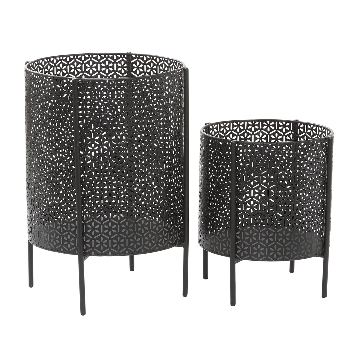 CosmoLiving by Cosmopolitan Metal Indoor Outdoor Planter Large Planter Pot with Removable Stand, Set of 2 Planters 18", 12"H, Black