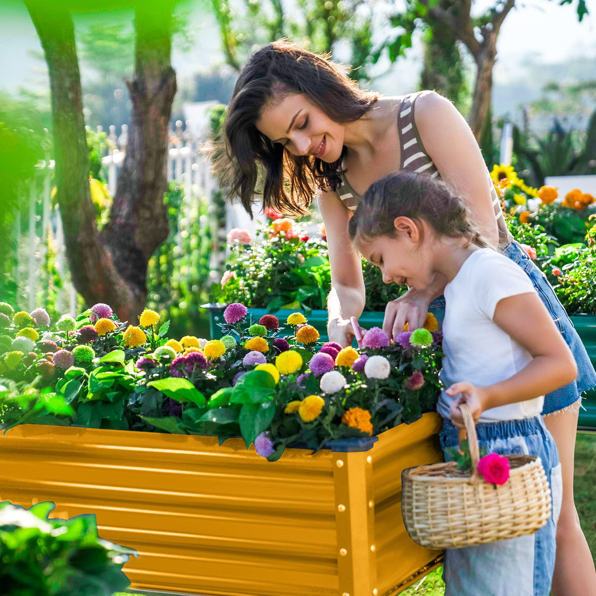 Land Guard Galvanized Raised Garden Bed with Legs, Galvanized Planter Raised Garden Boxes Outdoor(Yellow)