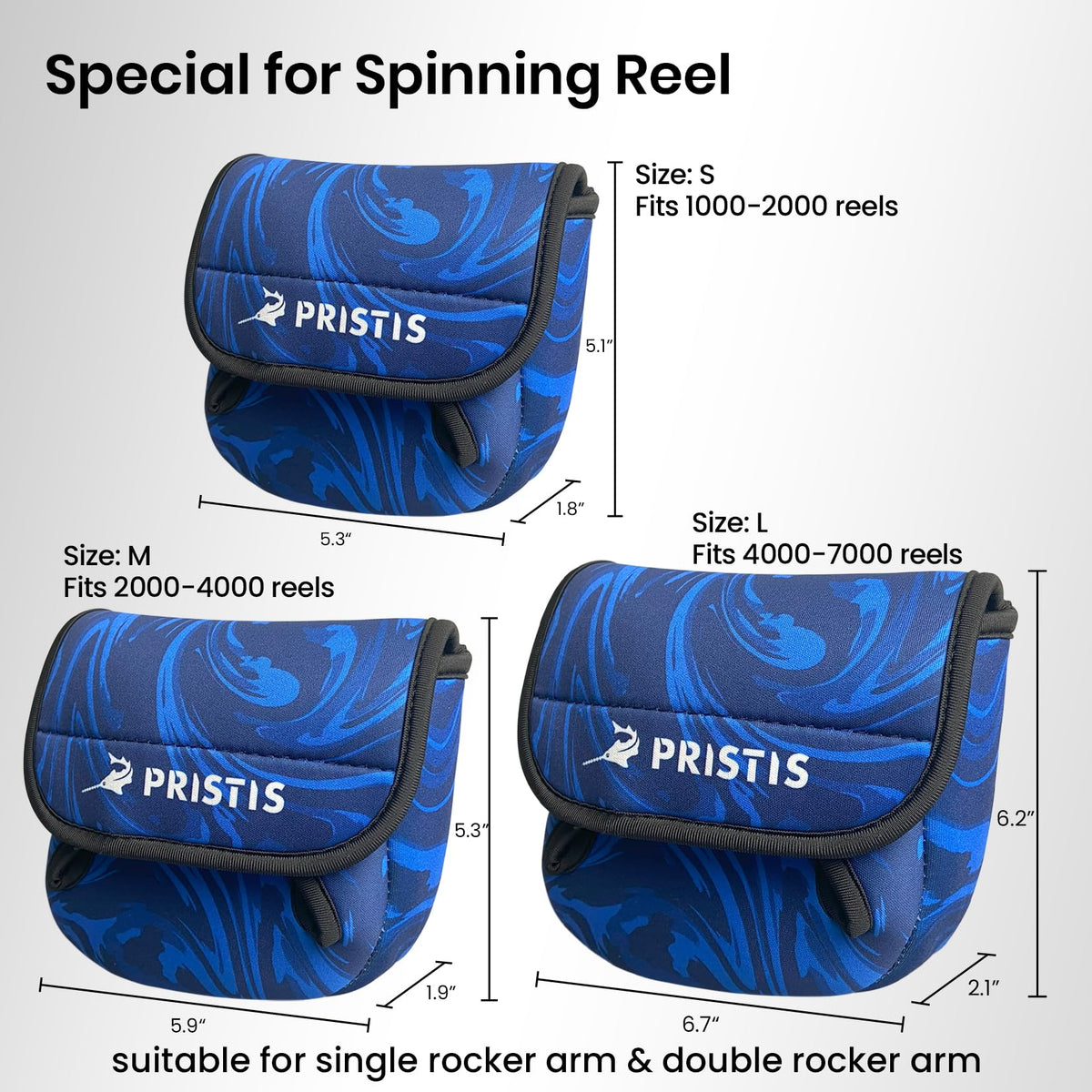 Pristis Spinning Reel Cover, Protective Pouch Bag made of 3mm Thick Impact Resistant Neoprene, Soft Adjustable Fishing Storage Protection Sleeve Case Accessory Gear for 2000-4000 series, size: M