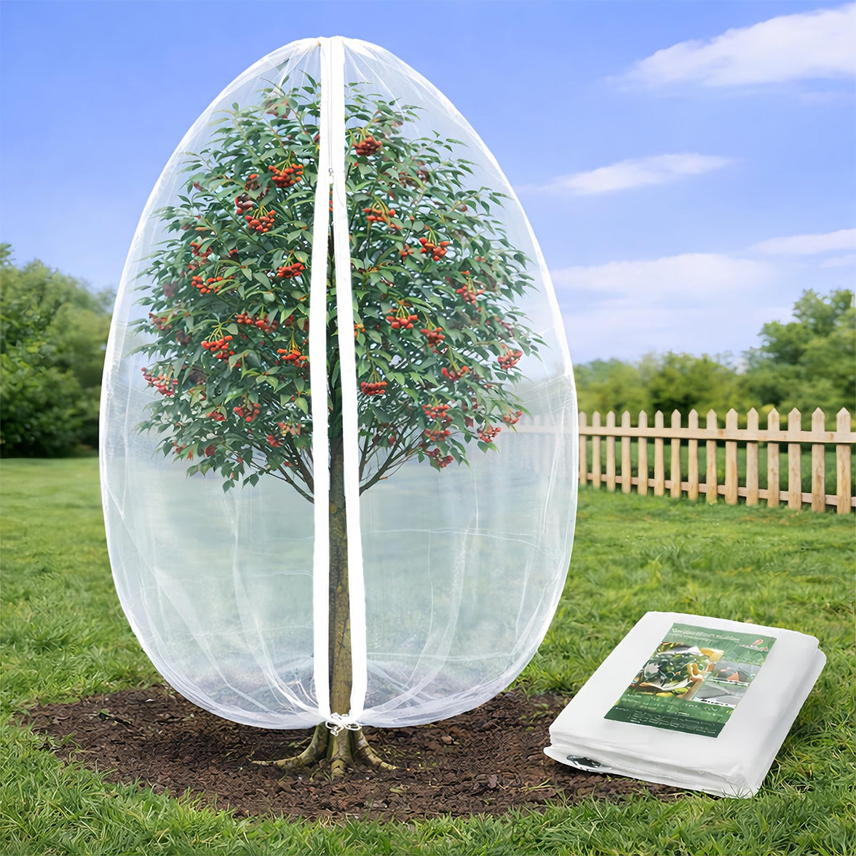 Jevrench 1 Pack 6.5 x 6.5ft Garden Netting for Plants, Fruit Tree Netting with Zipper & Drawstring, Bird Netting for Garden Protection, Blueberry Bushes, Tomato Plants & Fruit Trees