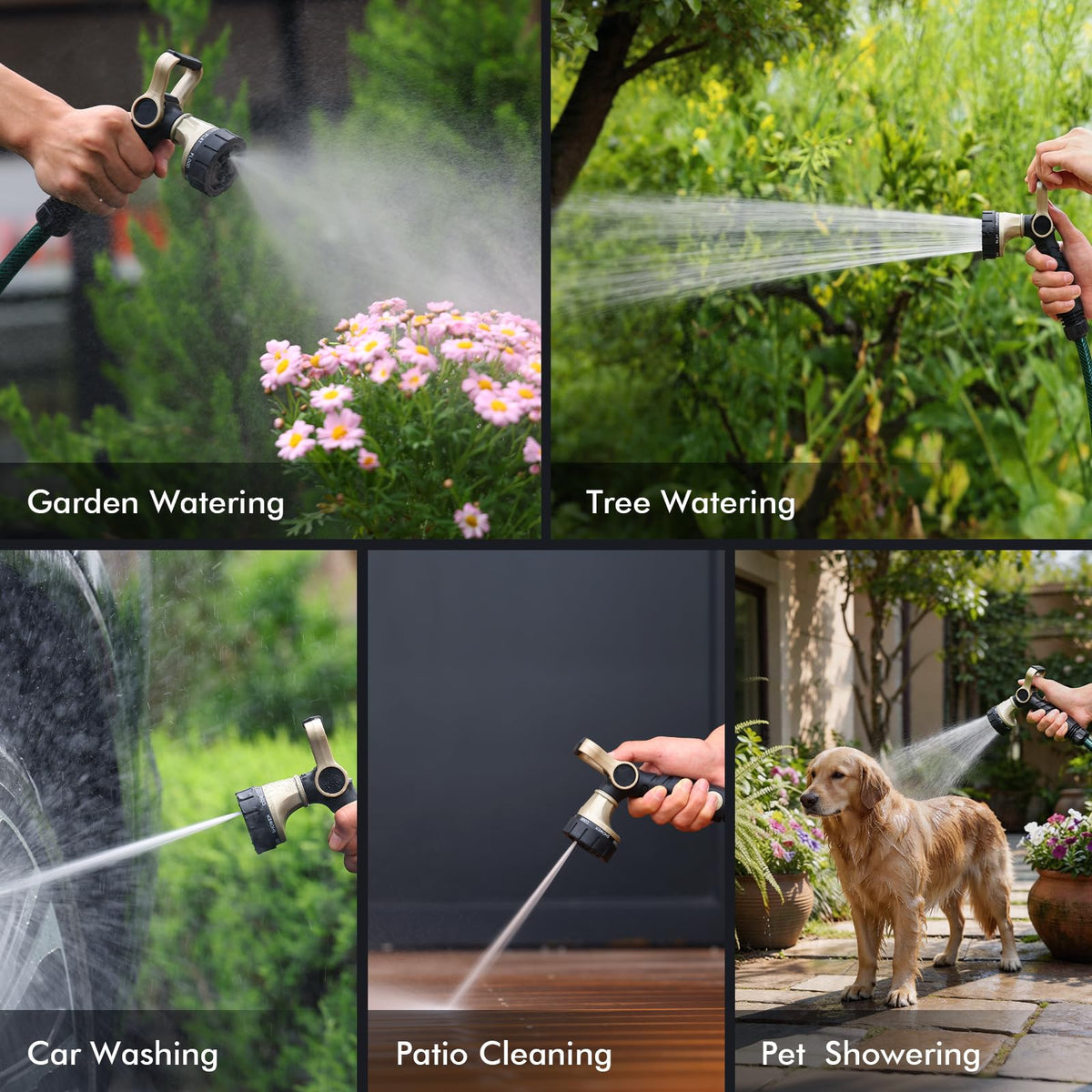 RESTMO Garden Hose Nozzle Heavy Duty, Fireman Style Nozzle with Thumb Control & Large Lever Control, 7 Adjustable Spray Patterns High Pressure Hand Sprayer for Watering Plants, Car and Pet Washing