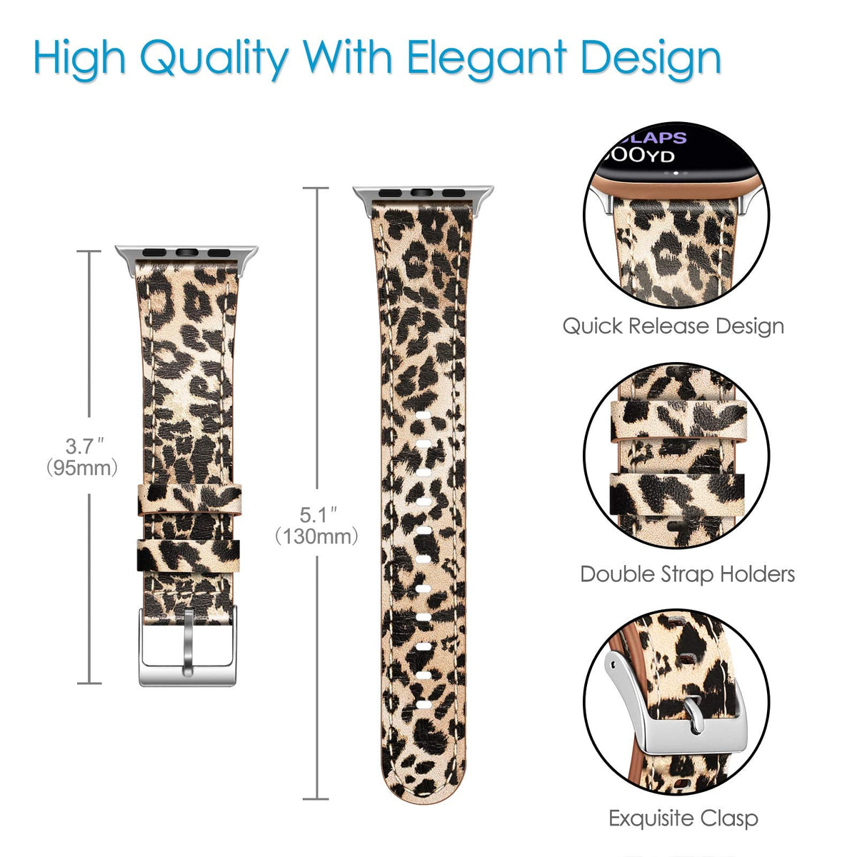 FINTIE Bands Compatible with Apple Watch 49mm 46mm 45mm 44mm 42mm(Series 3/2/1), Genuine Leather Replacement iWatch Band Strap for Series 11 10 1-9 SE3/SE2/SE Ultra1/2/3, Classic Leopard