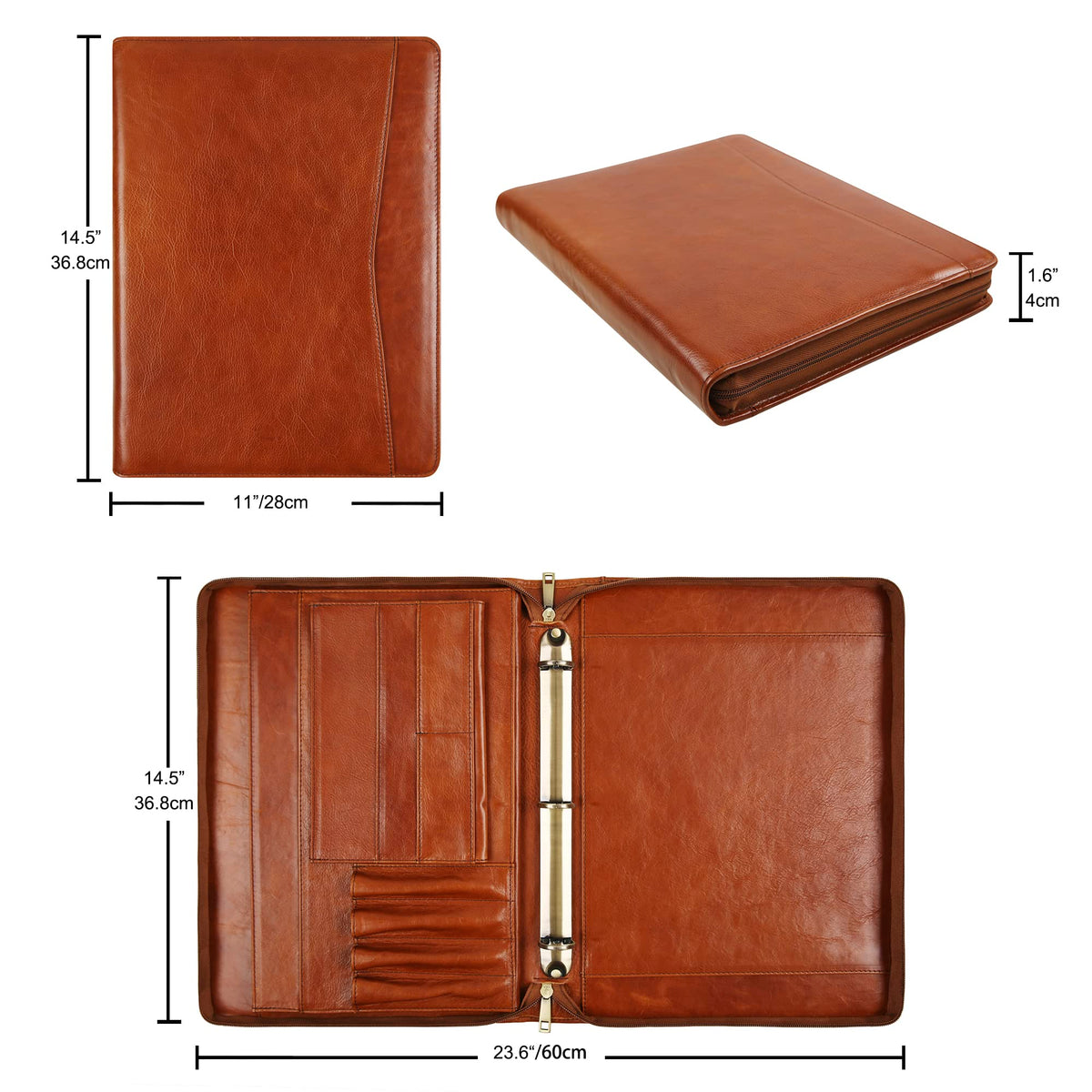 Handmade Leather Portfolio Binder - 3 Ring Binder Portfolio Genuine Leather Business Padfolio, Personlized Legal Pad Folio Folder for Lefty & Righty - Oil Brown